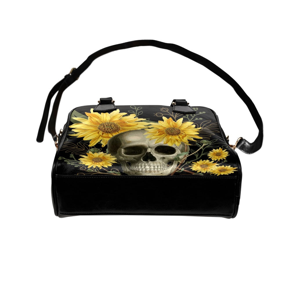 Skull and Sunflowers Goth Bowler Bag Purse