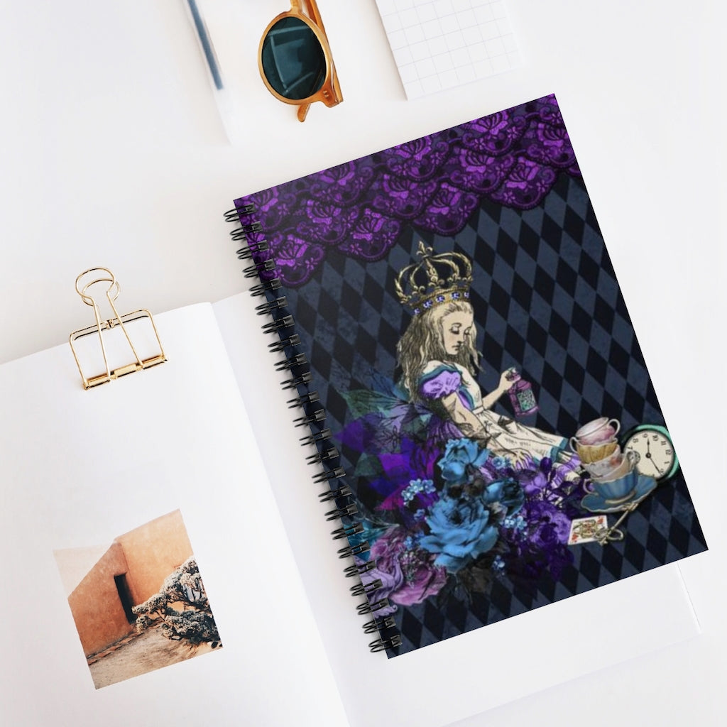 Purple Alice in Wonderland Tea Party - Spiral Notebook 8x6 - Ruled Line, Back To School