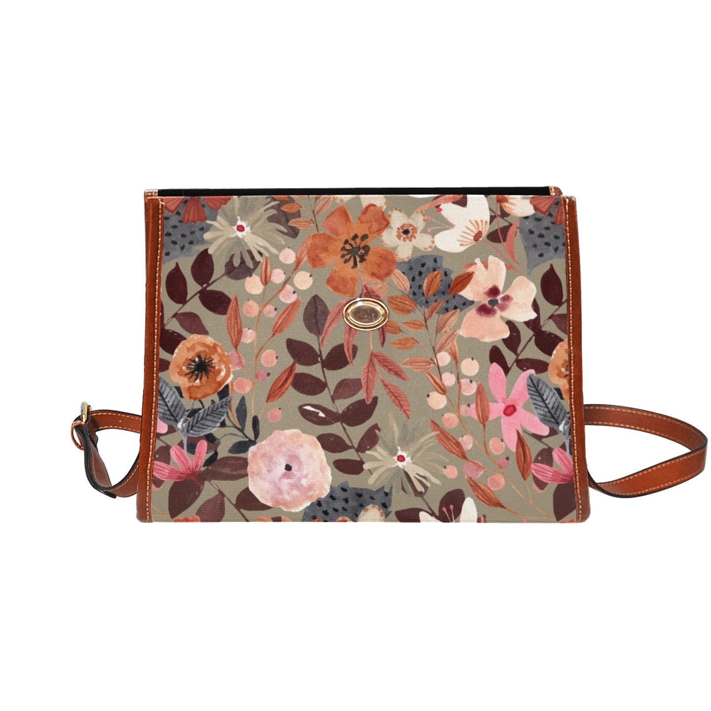 Boho Taupe Floral Cottagecore Crossbody Purse Satchel Hand Bag