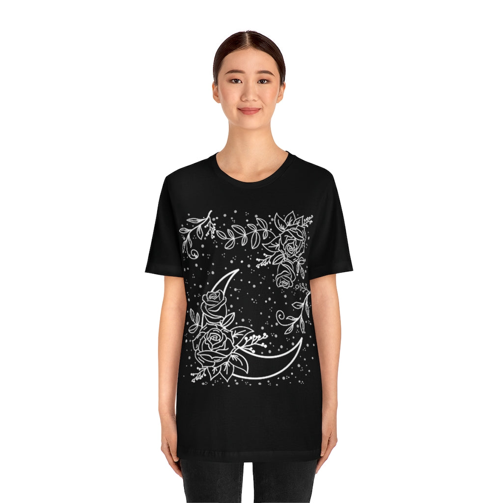 Moon Flowers Black Tee, Witch Shirt, Unisex Jersey Short Sleeve Tee, Womens Bella Canvas T-Shirt, Wicca Clothing Clothes