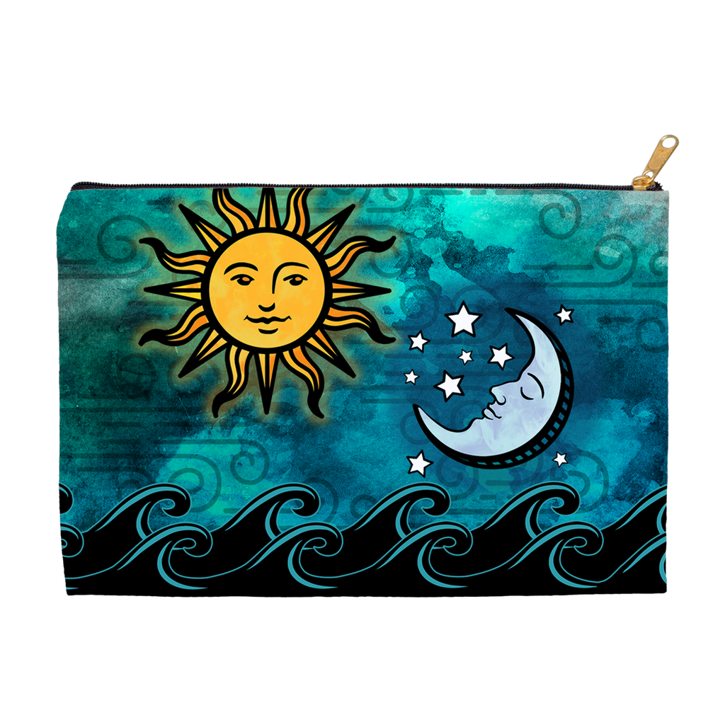 Watercolor Artistic Trendy - Accessory Pouch Dice Bag Choose Size Sun Moon Ocean Waves (Select Size)