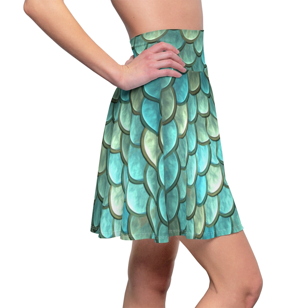 Aqua Mermaid Scales Women's Skater Skirt Costume Cosplay Gift for Her Fantasy Skirt Circle Skirt Green Blue Turquoise