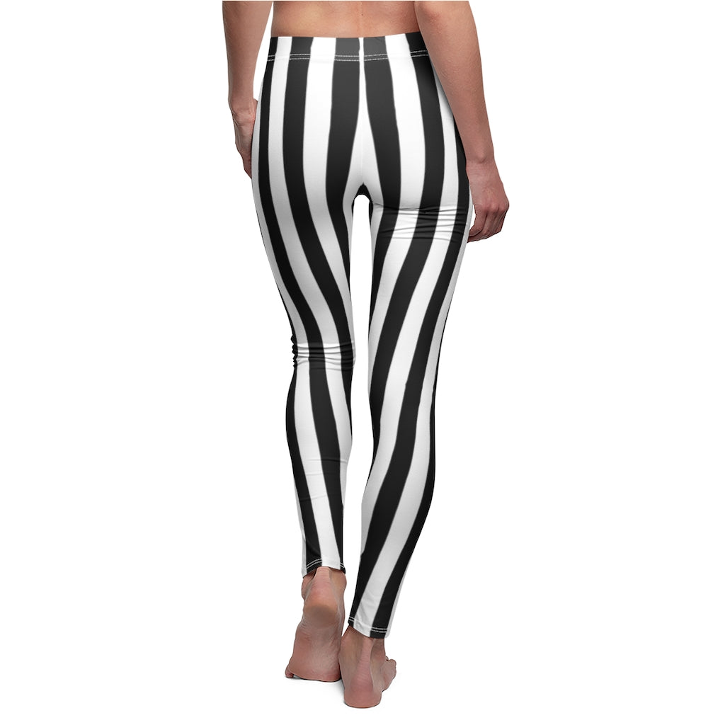 Black and White Striped Leggings | Sexy Referee or Beetlejuice Cosplay | Women's Casual Stretch Pants | Halloween Costume Workout Clothing