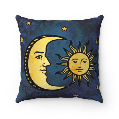 Blue and Golden Yellow Sun Moon - Square Pillow Case with Zipper