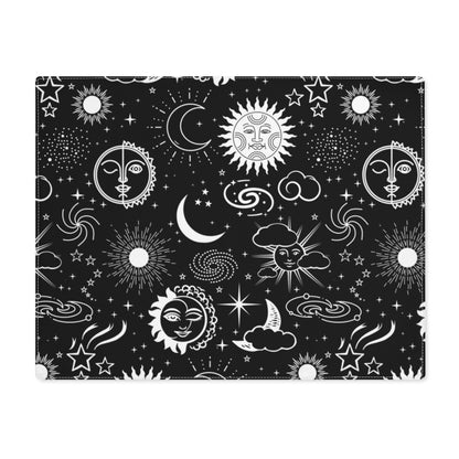 Black White Celestial Placemat | Cotton Fabric Placemat 18 x 14 Inches | Witch Christmas Decor | Astrology Placemat Galaxy | Tarot Mat
