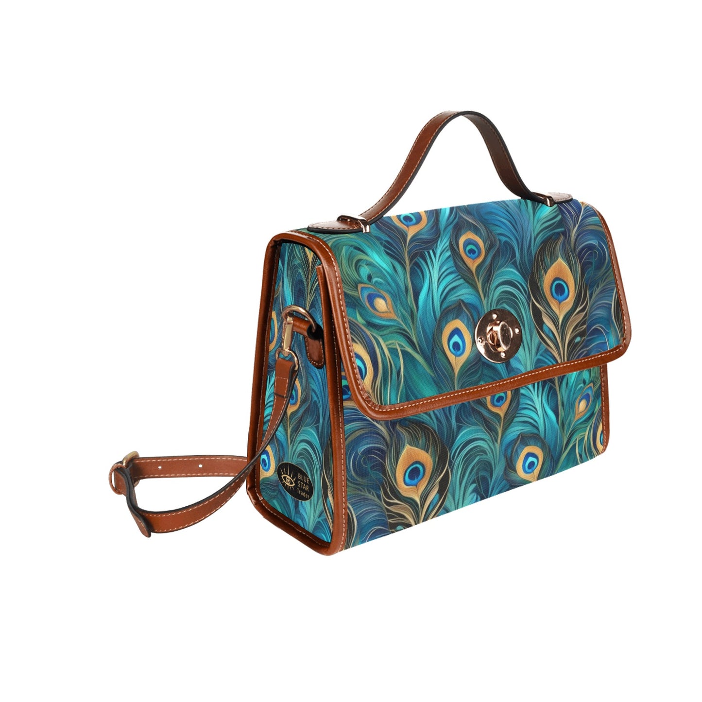 Turquoise Teal Peacock Canvas Handbag Purse