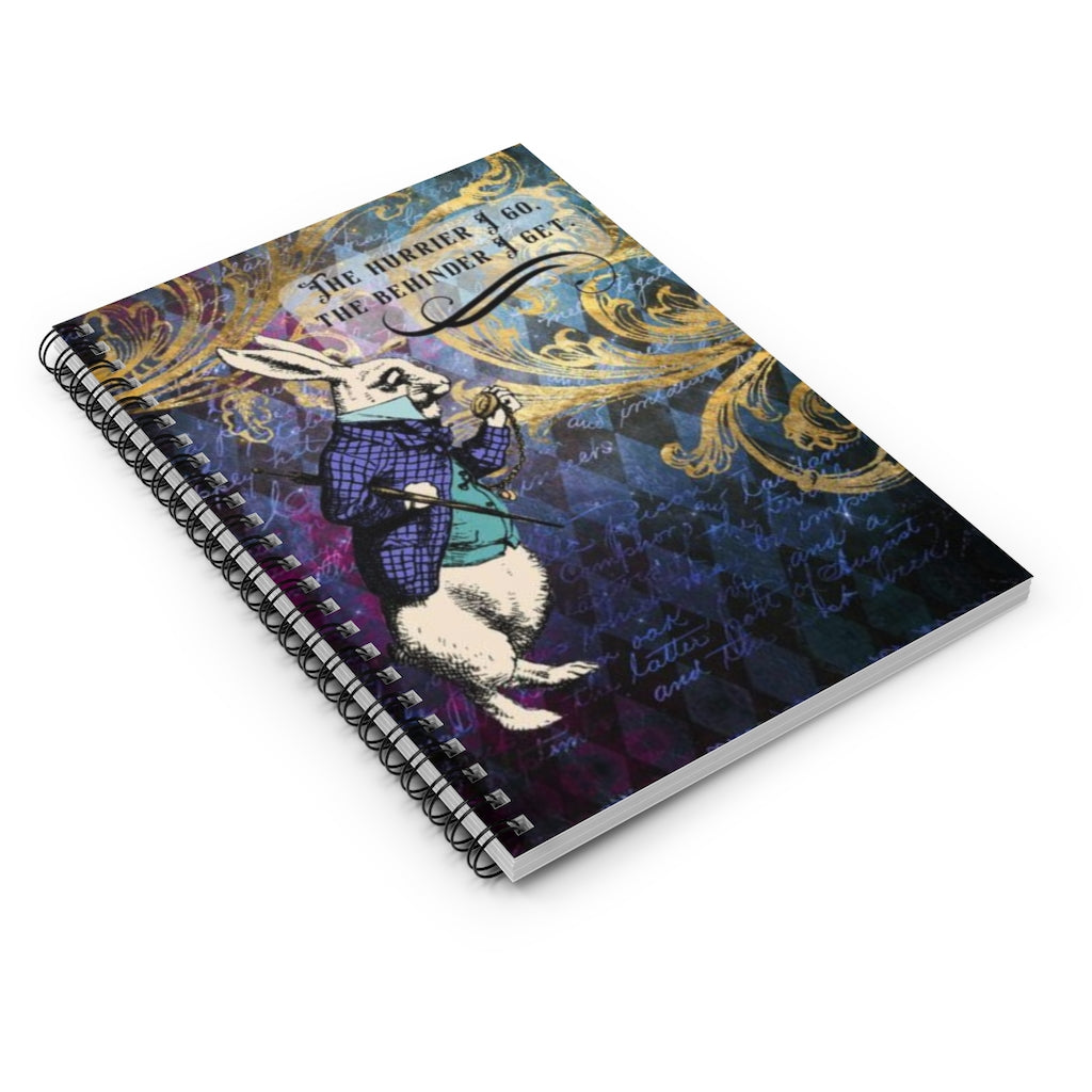 Purple Alice in Wonderland White Rabbit - Spiral Notebook 8x6 - Ruled Line