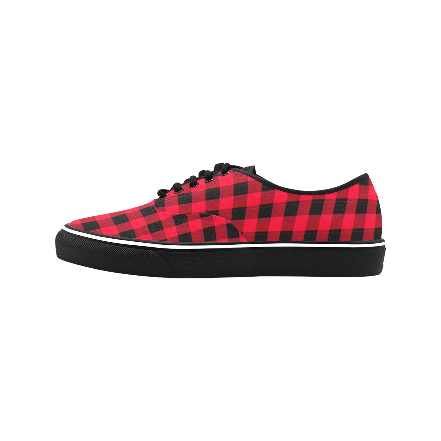 Men's Red Buffalo Plaid Classic Canvas Low Top Shoes (Black Sole)