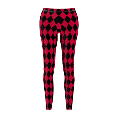 Harlequin Women's Casual Leggings | Black Red Diamonds Pattern Stretch Pants | Comic Book Inspired Suicide Squad Joker