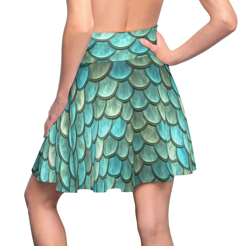 Aqua Mermaid Scales Women's Skater Skirt Costume Cosplay Gift for Her Fantasy Skirt Circle Skirt Green Blue Turquoise