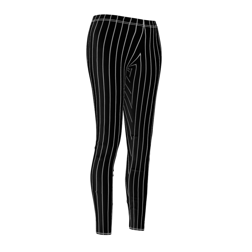 Jack Skellington Leggings | Pinstripes Black White Women's Casual Stretch Pants | Halloween Costume Workout Clothing