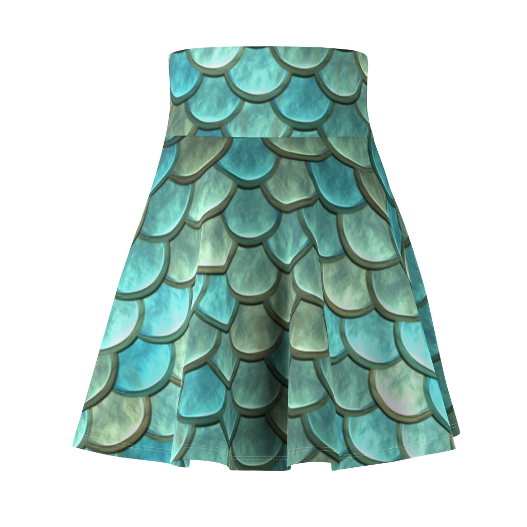 Aqua Mermaid Scales Women's Skater Skirt Costume Cosplay Gift for Her Fantasy Skirt Circle Skirt Green Blue Turquoise
