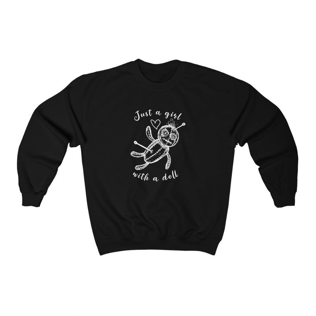 Just A Girl With A Doll Voodoo Sweatshirt | Halloween Sweater Funny Humor