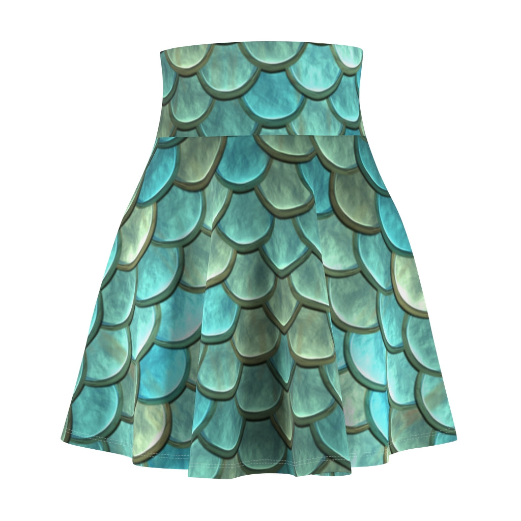 Aqua Mermaid Scales Women's Skater Skirt Costume Cosplay Gift for Her Fantasy Skirt Circle Skirt Green Blue Turquoise