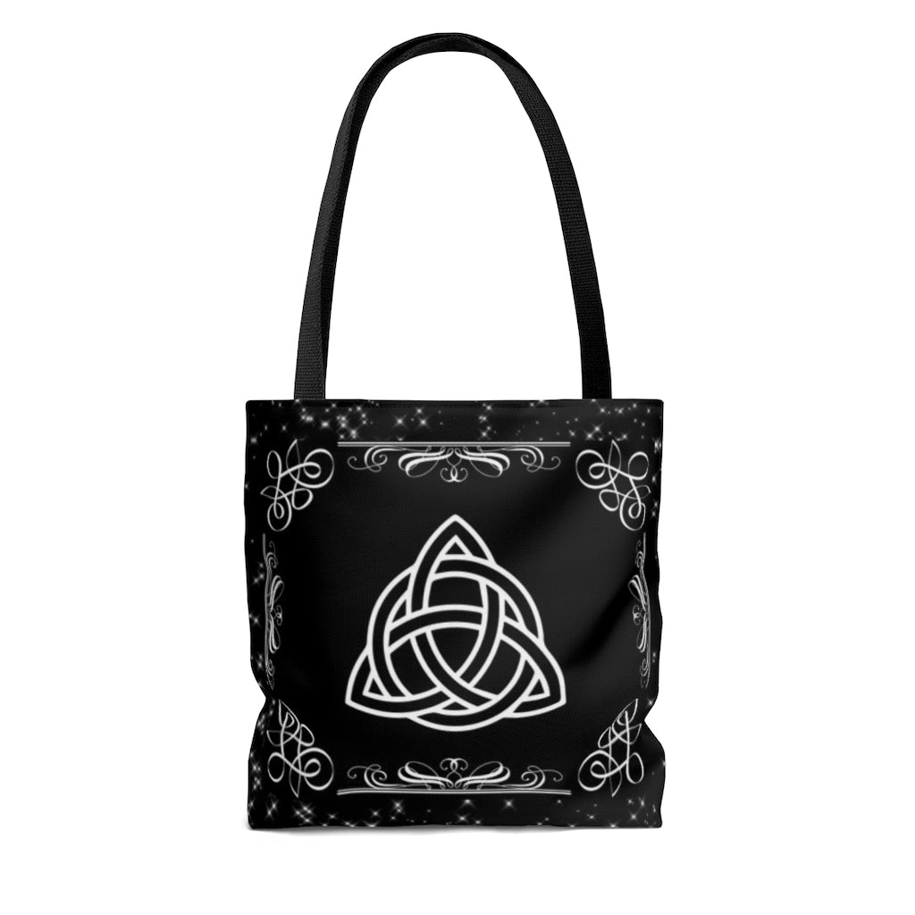 Triquetra Black Witch Tote Bag, Cute Celtic Trinity Knot Grocery Bag, Reusable Shopping Bag, Black Witch Bag Celtic Totebag