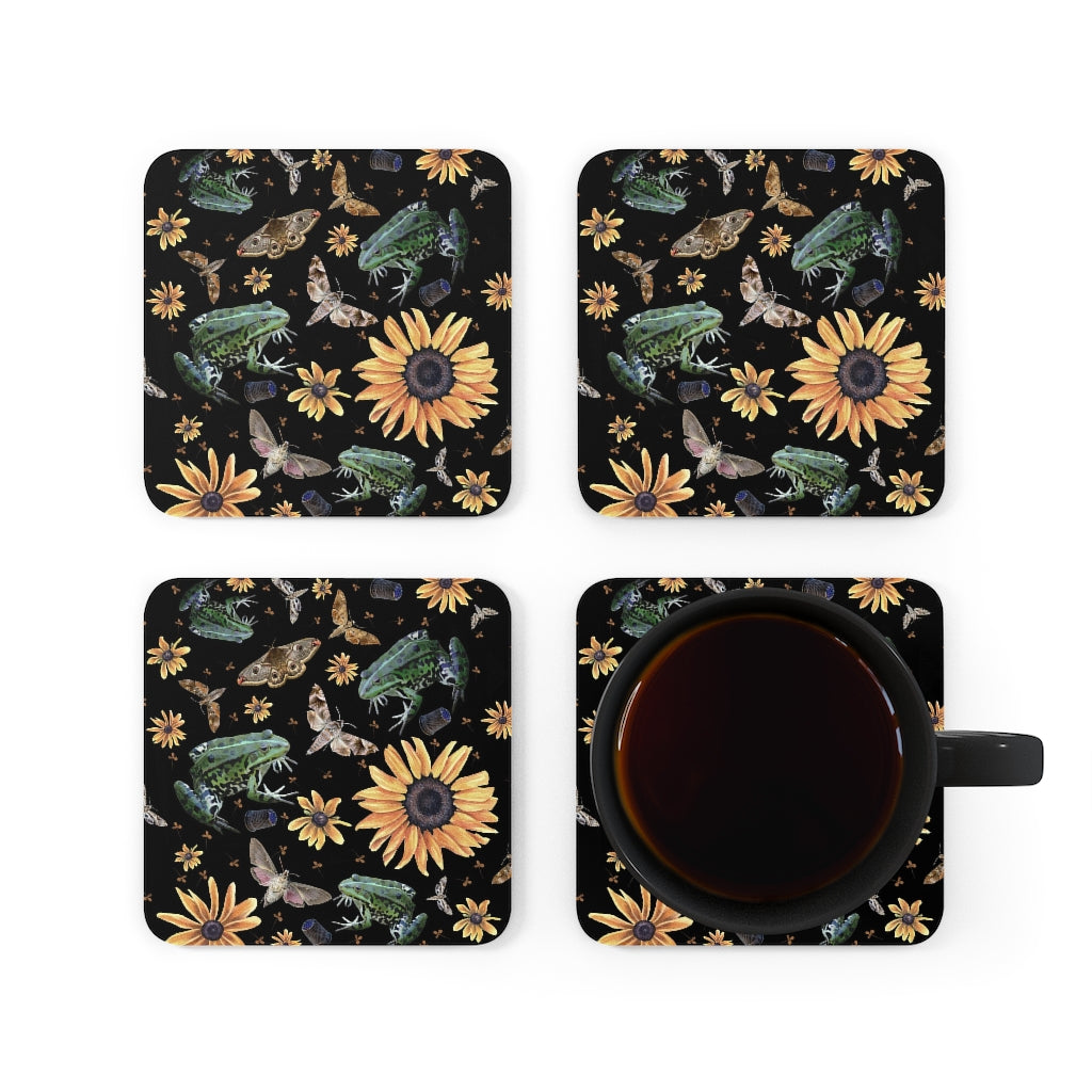 Frogs and Sunflowers - Corkwood Coasters Set - Witchy Gifts