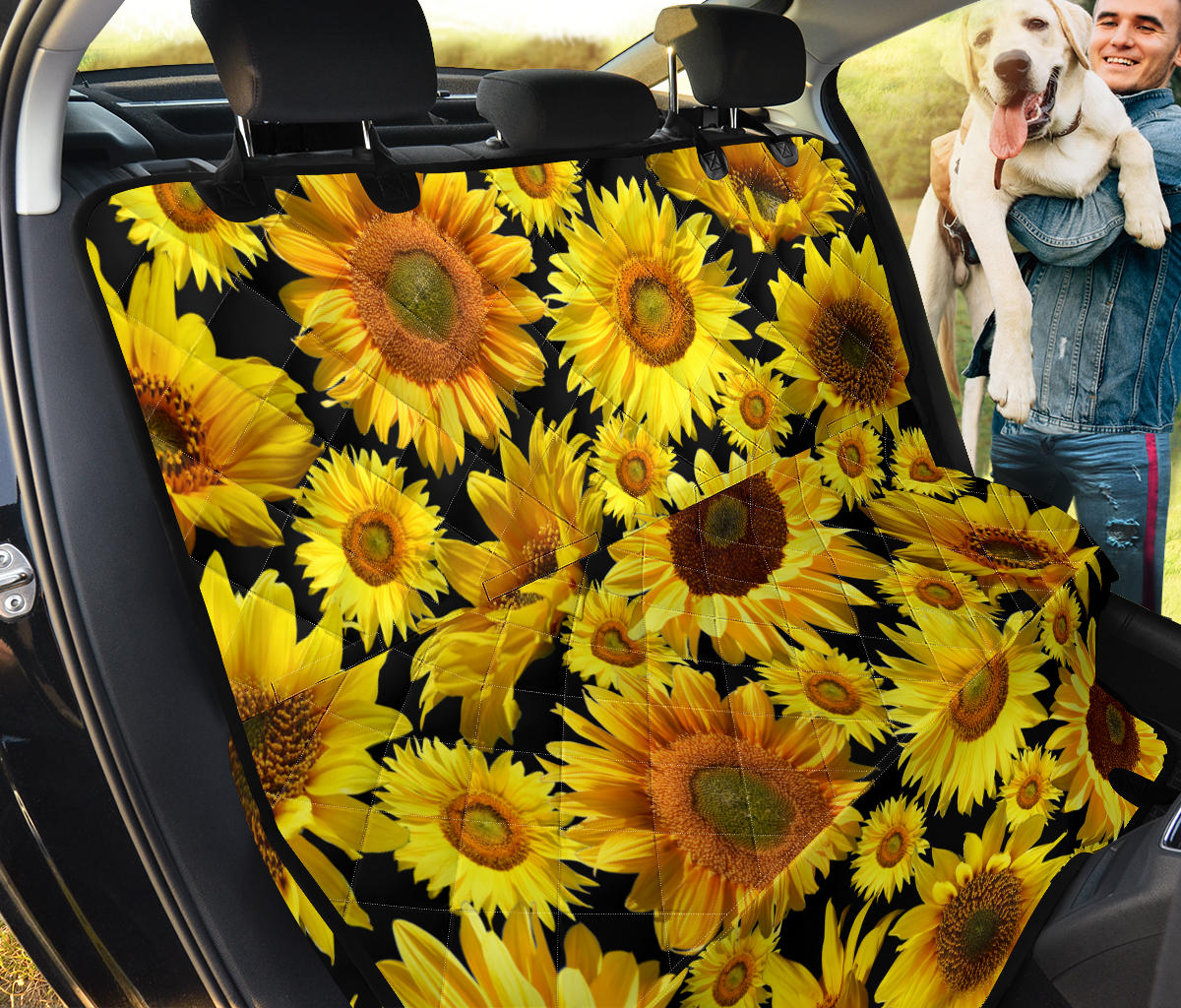 Sunflowers on Black Car Pet Seat Cover
