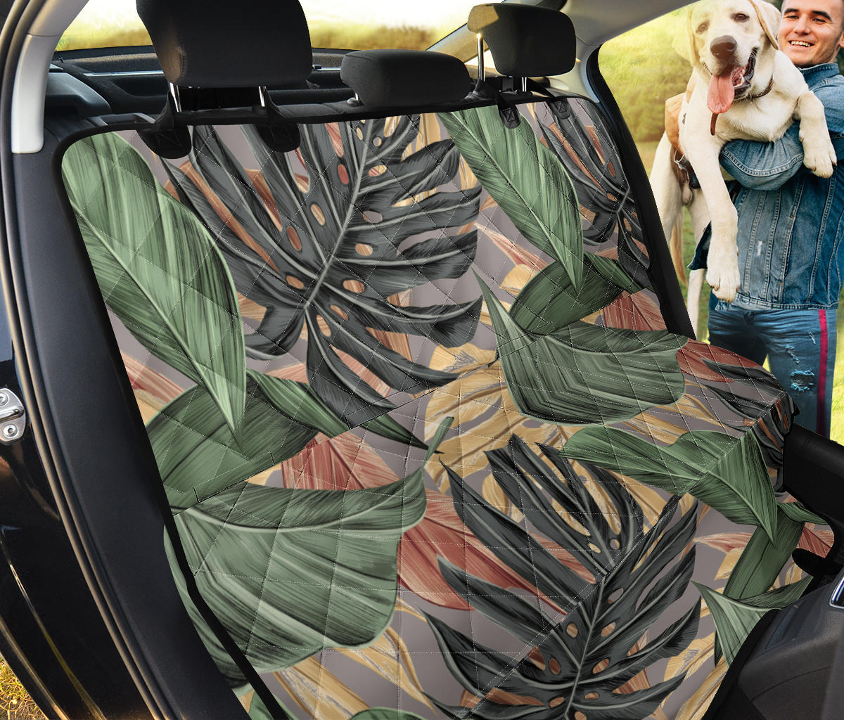 Neutral Tropical Leaves Car Back Seat Cover