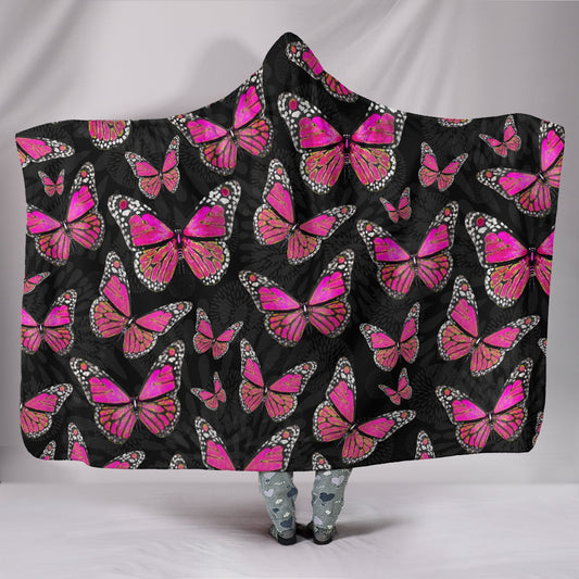 Large Pink Butterflies Hooded Blanket Sherpa Soft Blanket