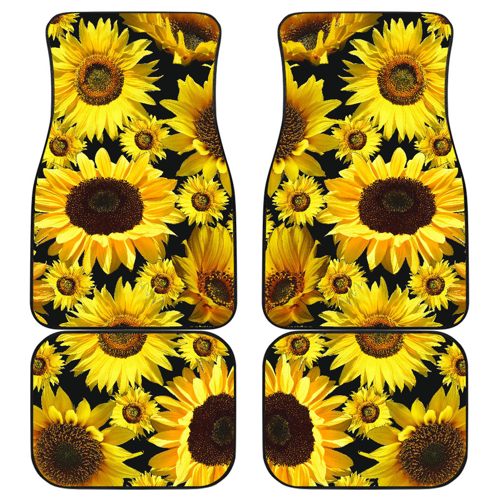 Sunflowers on Black Front And Back Car Mats (Set Of 4)