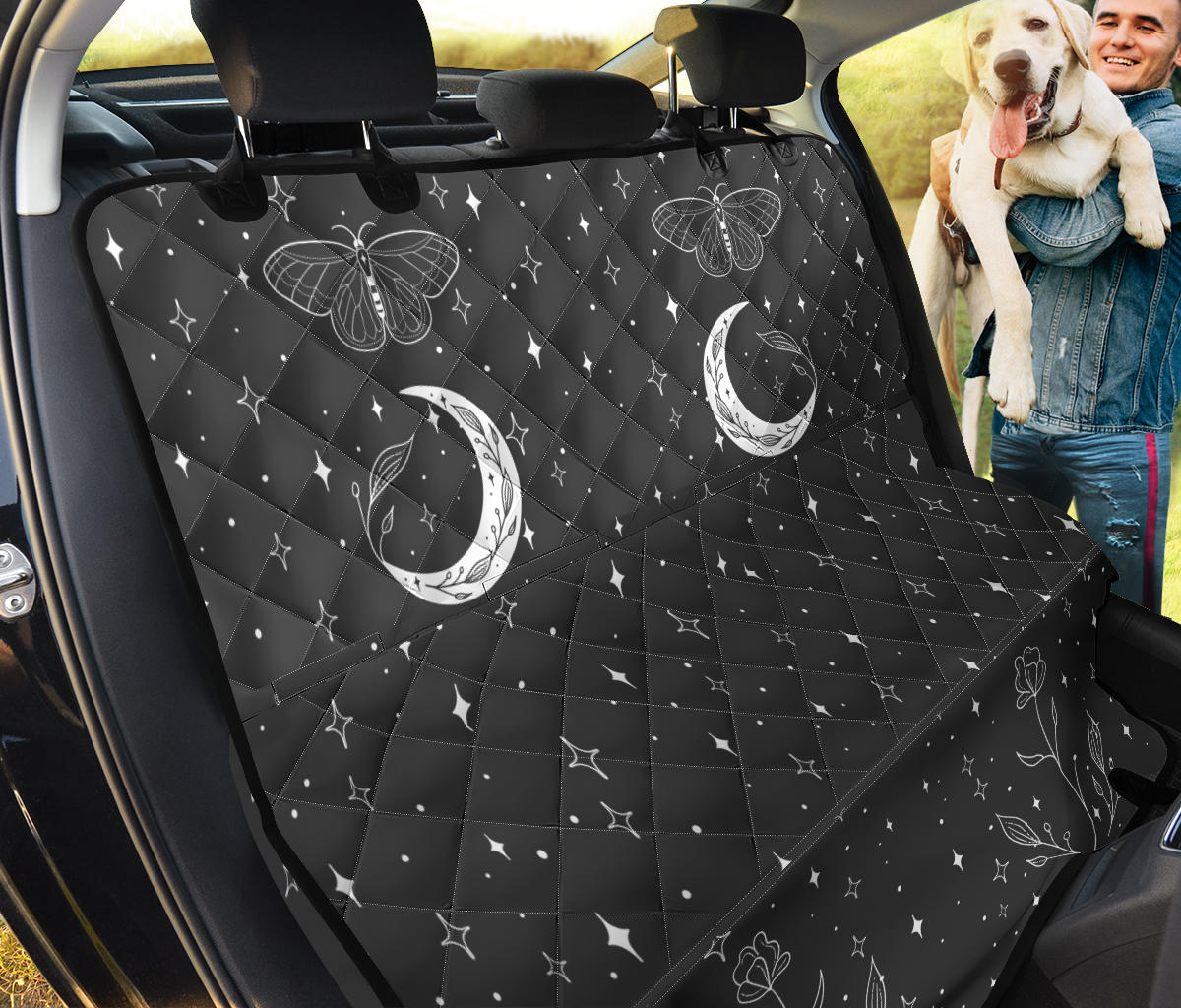 gray butterfly moon witchy car seat cover, pet seat cover, celestial, floral