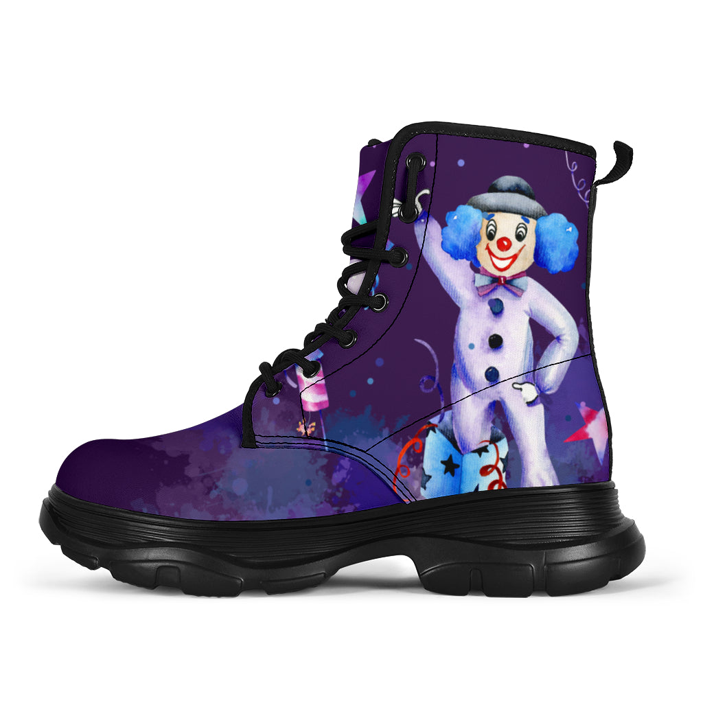 Purple clown lace up chunky boots