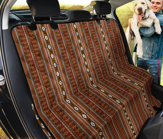 Boho Rust Stripes Car Pet Seat Cover Brown Tribal Pattern