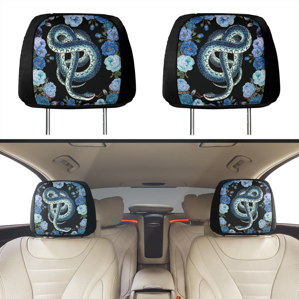 Blue Snakes and Roses Headrest Covers