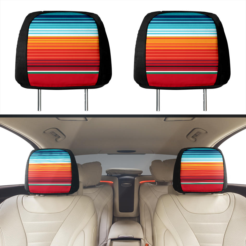 Serape Blue Orange Headrest Covers (set of 2) for Car