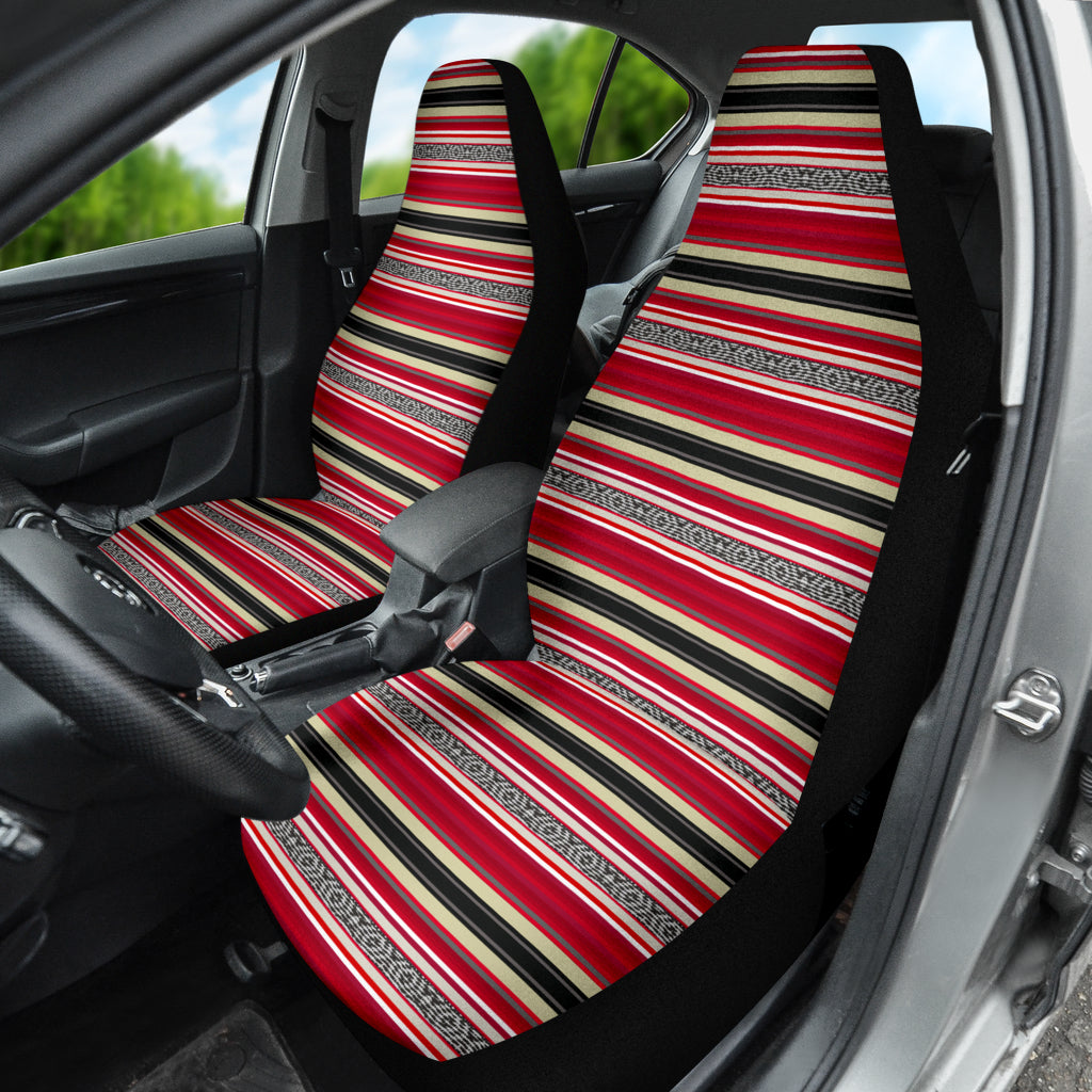 red serape seat covers, printed Mexican blanket auto protectors