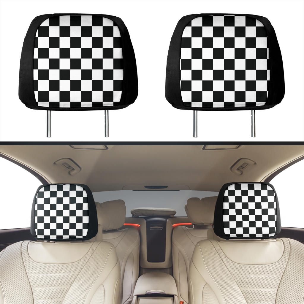 Checkered Black White Car Headrest Covers (set of 2)