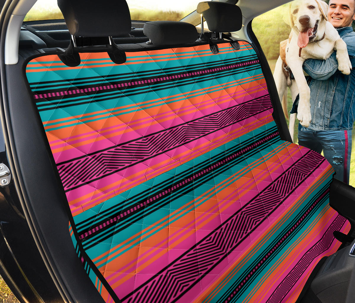 Coral Turquoise Pink Serape Auto Pet Seat Cover