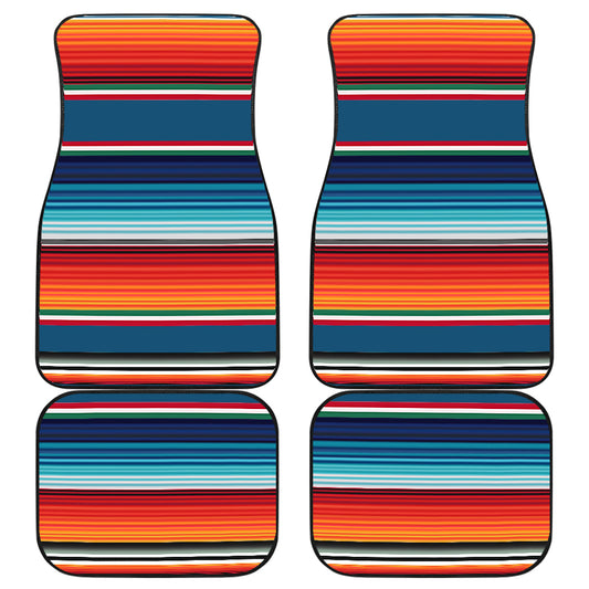 Mexican Blanket Blue Orange Front And Back Car Mats (Set Of 4)