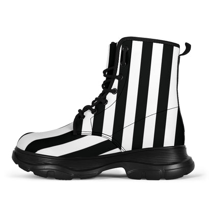 black and white striped Goth boots