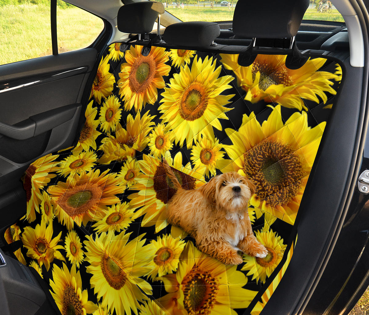 Sunflowers on Black Car Pet Seat Cover