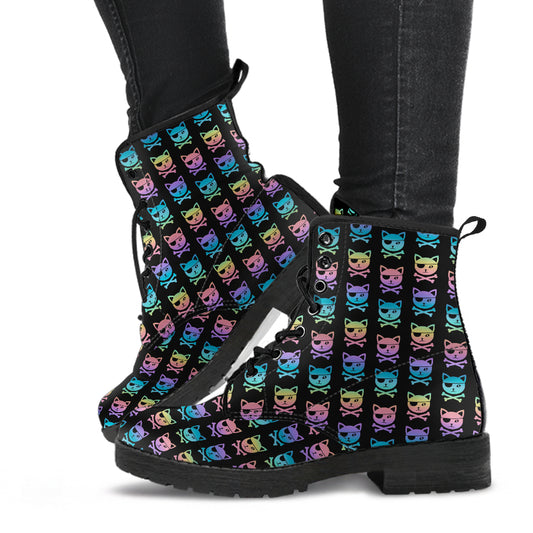 Pastel Pirate Cat Heads Vegan Boots Lace Up