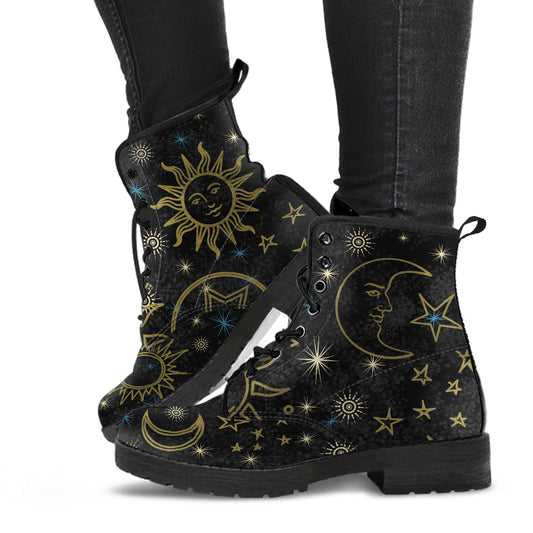 black celestial ankle boots, vegan combat boots