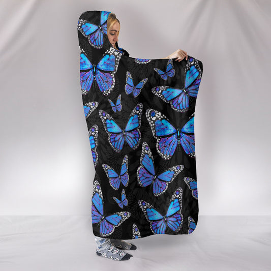 Large Blue Butterflies Hooded Blanket