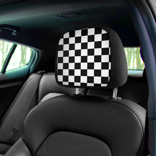 Checkered Black White Car Headrest Covers (set of 2)