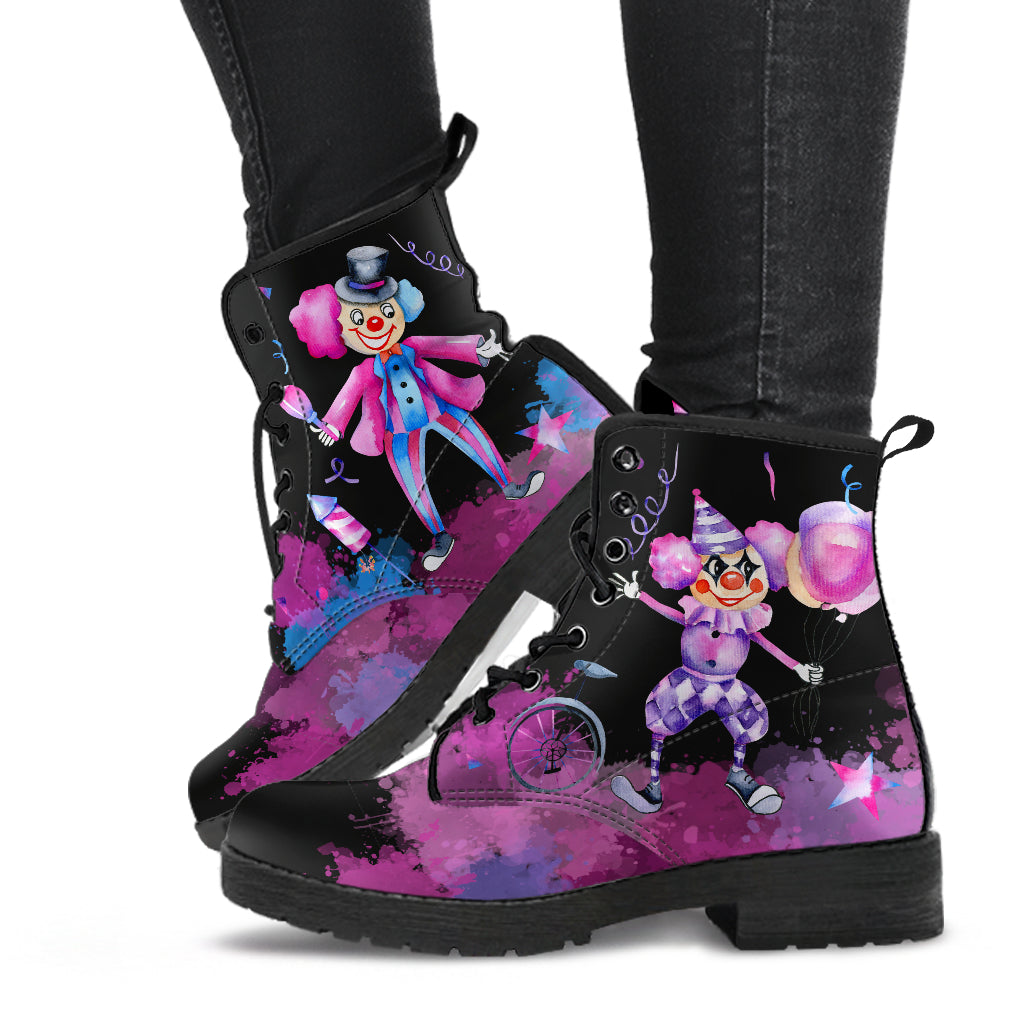 pink and black clowns ankle boots watercolor design