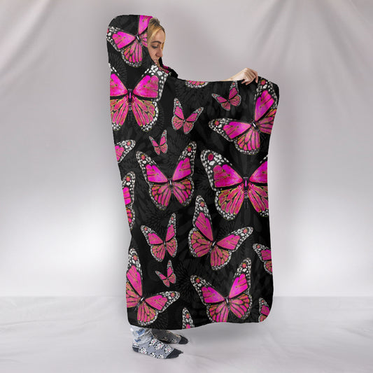 Large Pink Butterflies Hooded Blanket Sherpa Soft Blanket