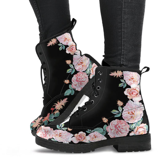 romantic pink roses floral ankle boots