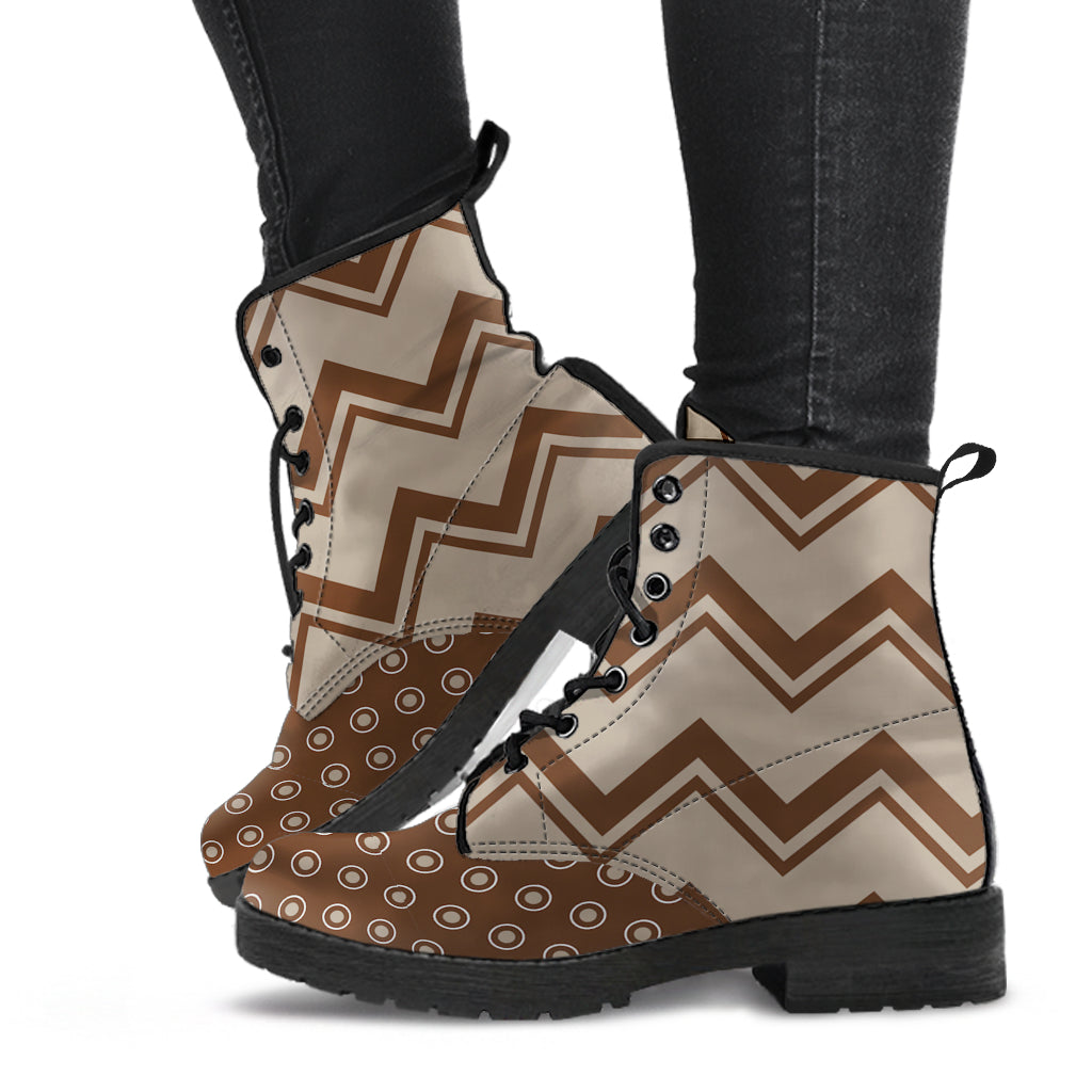 Brown Dots Zig Zag Pattern Vegan Boots (Womens, Mens)