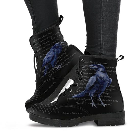 The Raven Boots, Nevermore Boots, Black Vegan Lace Up Boots