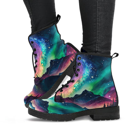 northern lights ankle boots, colorful galaxy boots