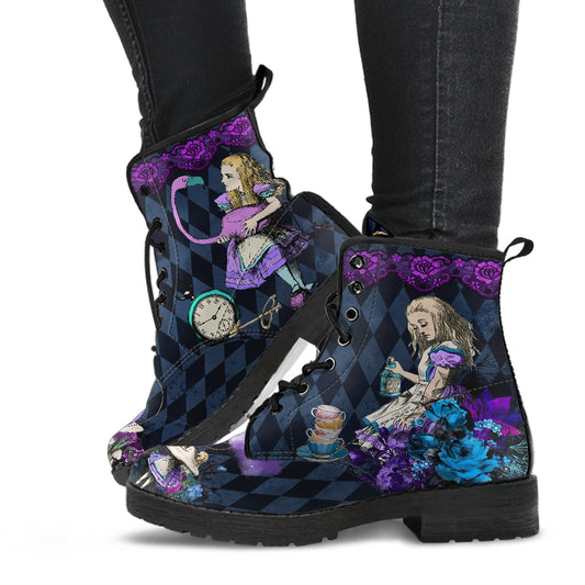 Purple Alice in Wonderland Purple Vegan Boots