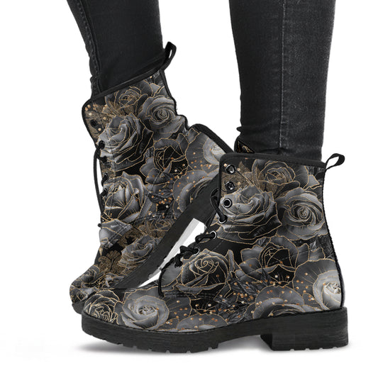 Gray Roses Vegan Goth Boots