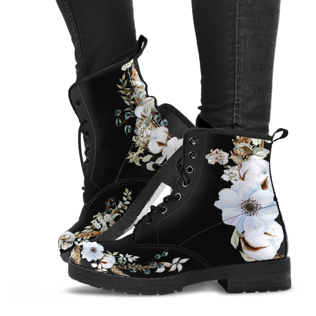 cottagecore white flowers floral ankle boots