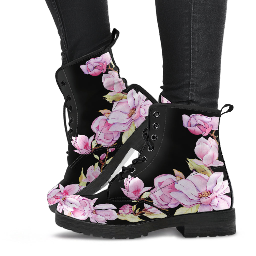 pink magnolias flower floral ankle boots