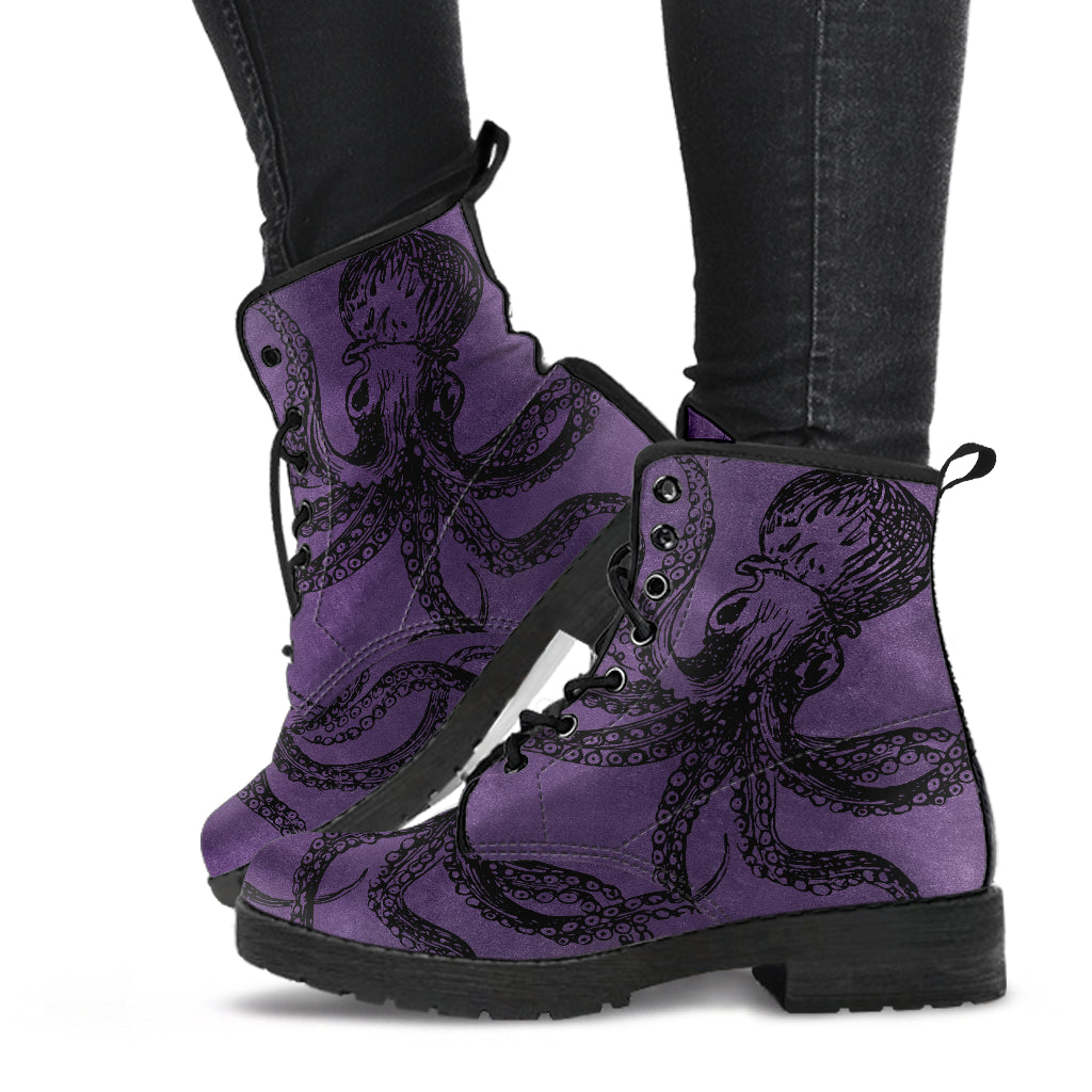 Purple Octopus Vegan Lace Up Boots